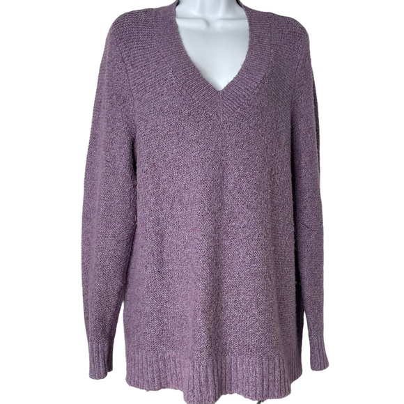 J.Jill Lilac Lavender Purple Marled Fuzzy Cotton Alpaca Blend VNeck Sweater Sz M - Picture 1 of 6